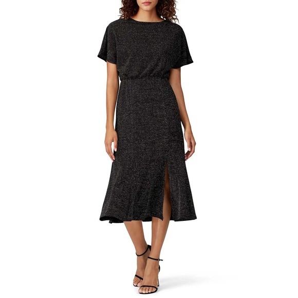 Donna Morgan Dresses & Skirts - Donna Morgan Silver Metallic Knit Dress Flutter Sleeve V Neck Evening Formal